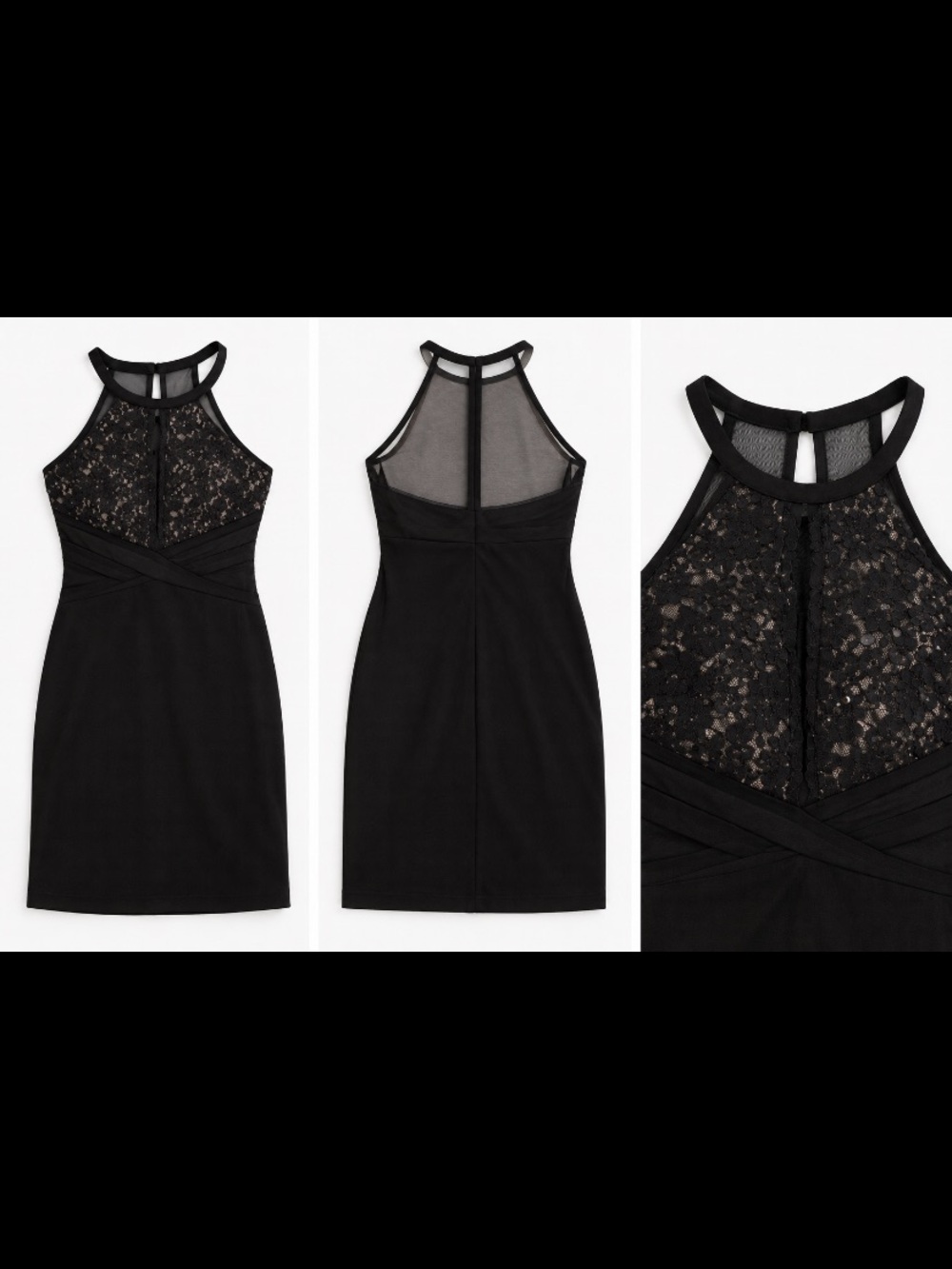 Morgan & Co. Black Lace Halter Mini Dress